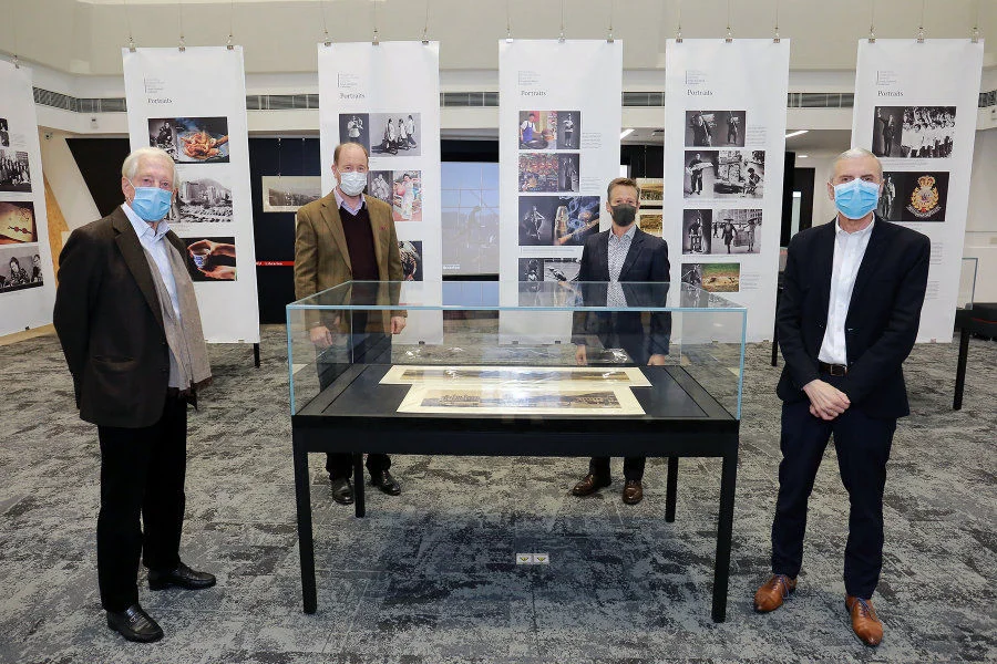 An exhibition on selected photos from the Collection is now running at HKU Libraries until December 23. (From left) Mr Frank Fischbeck, Professors Peter Cunich and John Carroll from the HKU History Department, and HKUL Librarian Mr Peter Sidorko.    