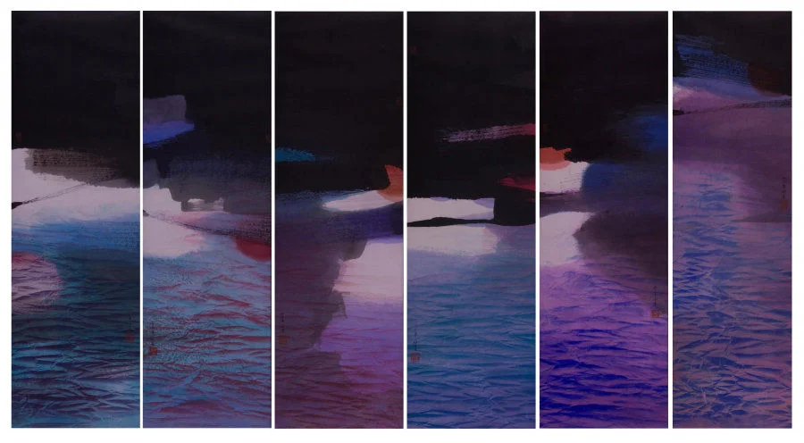 The Unforgettable Moment Raymond FUNG Wing-kee (b. 1952) 1992                                                 Set of six vertical panels, ink and colour on paper 112.5 x 33 cm each                                   Gift of the artist HKU.P.2005.1587