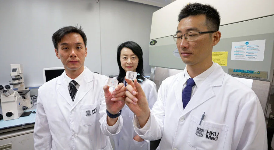 HKUMed’s world-first ‘Liver-in-Cube’ helps rapid evaluation of the efficacy and side effects of various drugs and therapies, advancing precise cancer treatment. (From left) Dr Oscar Yeung Wai-ho, Professor Man Kwan and Dr Liu Jiang.  