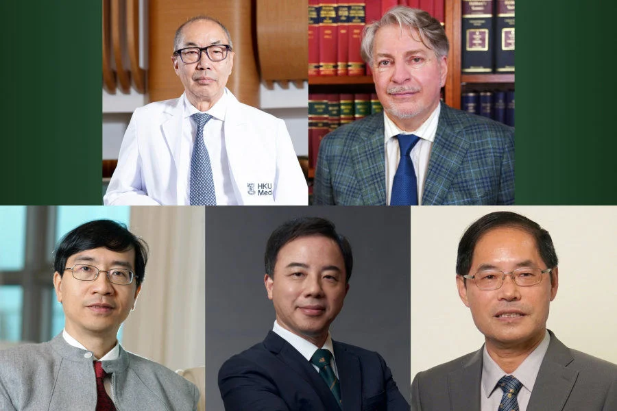 (Upper row from left) Professor Tak Mak in molecular biology, Professor Alec Stone Sweet in law (lower row) Professor Kwok-Yung Yuen in microbiology, Professor Xiang Zhang in physics and Professor Guochun Zhao in Earth science