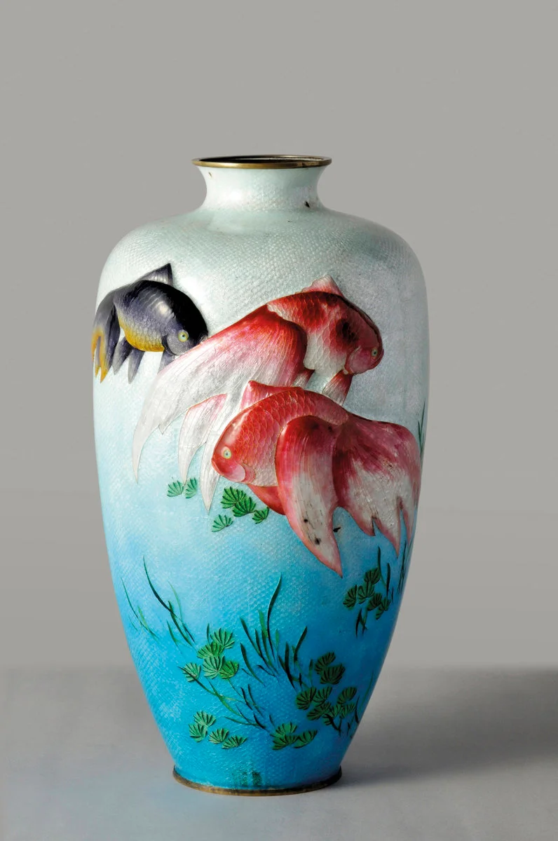 Vase with Goldfish (Ginbari & Tsuiki) Artist: Shoubei TOMIKI H: 39 cm  W: 19.5 cm