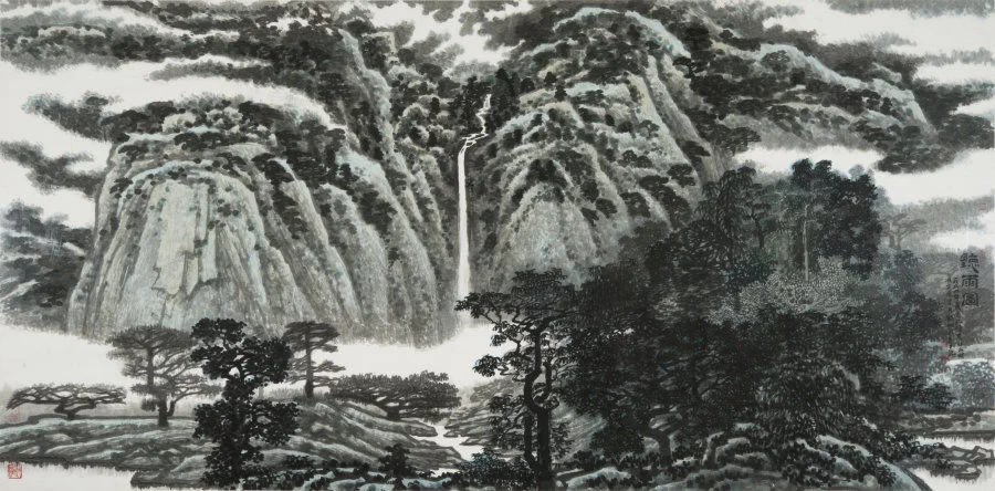 Listening to the Rain Wan Qingli (1945–2017) 1996 Ink and colour on paper 122.3 x 246cm Gift of the artist HKU.P.2002.1439