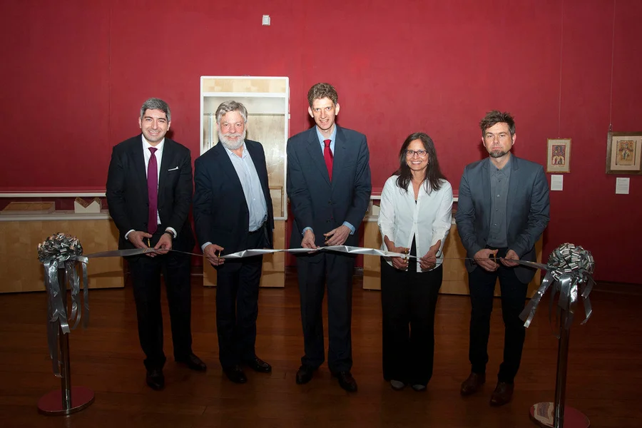 (From left) Ribbon-cutting ceremony by the former President of the Armenian Community of China Mr Henri Arslanian, Collector of the McCarthy Collection Mr Robert McCarthy, UMAG Director Dr Florian Knothe, Head of Preservation and Conservation for HKUL Ms Jody Beenk and UMAG Associate Curator and Publisher Mr Christopher Mattison.