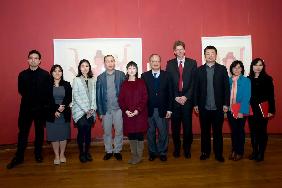 Opening Ceremony’s Officiating Guests:     (From Left to Right)   Participating artist Sun Hao  UMAG associate curator Dr. Sarah Ng  Participating artist Li Wei  Associate Dean of the School of Chinese Painting of Central Academy of Fine Art (CAFA) Professor Liu Qing-he  Participating artist Zhu Zhengming  Director of HKU School of Professional and Continuing Education, Director of Jao Tsung-I Petite Ecole of the University of Hong Kong Professor Lee Chack-fan  UMAG Director Dr. Florian Knothe  The Central Academy of Fine Arts Professor Zhao Li   Independent curator Dr. Vivian Ting;   Lecturer, General Education Centre of the Hong Kong Polytechnic University Dr. Silvia Fok