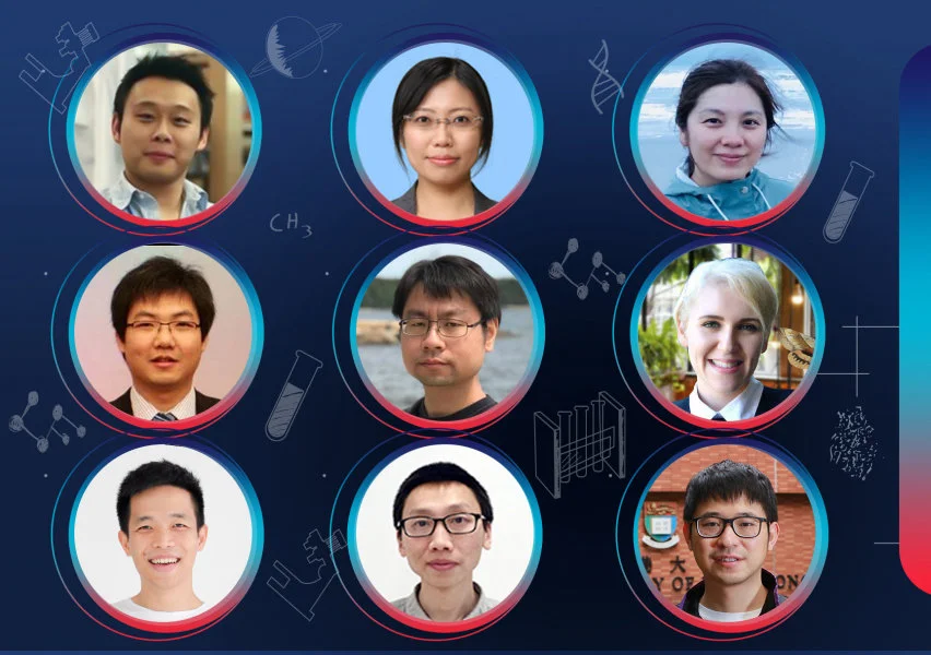 Upper row from left: Dr Chu Hin, Dr Jenny Lee Hiu Ching, Dr Dai Lixin Middle row from left: Dr Liu Junzhi, Dr Zheng Chaogu, Dr Louise Amy Ashton Bottom row from left: Dr Huang Zhiyi, Dr Wang Zhongrui, Dr Li Can