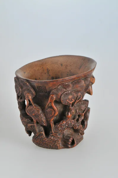 Pine-shaped cup Jiading, China, Ming or Qing dynasty 17th century Signed: Wuzheng Daoren Bamboo root Height 10.5 cm © Sanyu Tang Collection