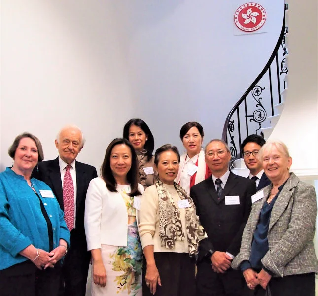 (From left to right) Ms Maggie Crosswaite, one of the trustees of Professor Davies’s estate; Lord David Wilson, Former Hong Kong Governor and HKU Chancellor; Ms Priscilla To, Director-General of the HK Economic and Trade Office, London; Ms Shirley Lo, Director (Development) of Development & Alumni Affairs Office; Ms Irene Man, Trustee of UK Friends of HKU; Ms Bernadette Tsui, Director of Development & Alumni Affairs Office and Trustee of UK Friends of HKU; Dr Ronald Lo, Trustee of UK Friends of HKU and President of HKUAA UK; Mr Kasper Ng, Deputy Director-General of the HK Economic and Trade Office, London