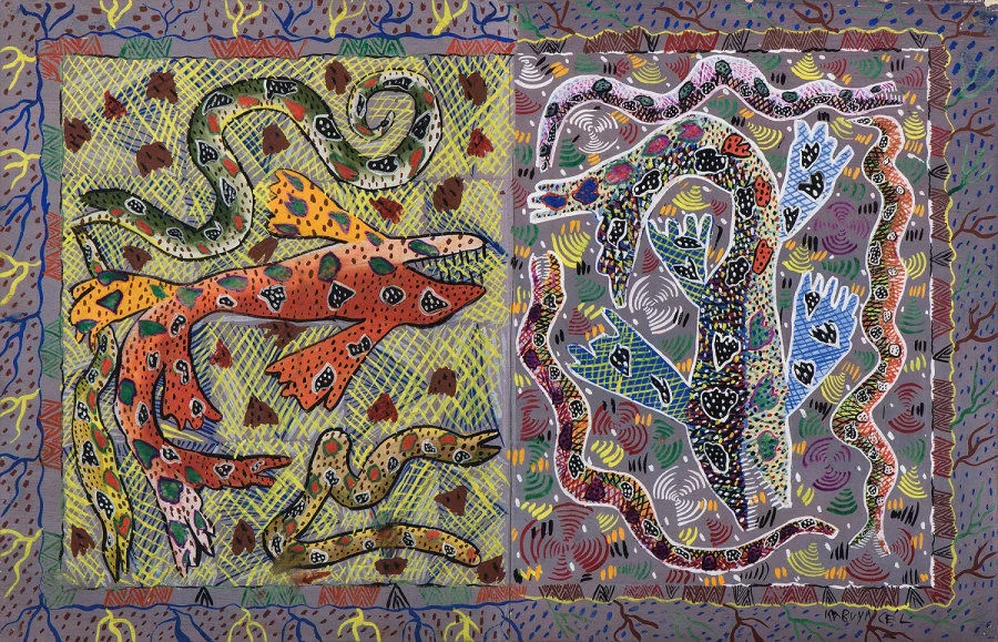 Célestin Kabuya Untitled (Lakebed) Gouache on paper 40 x 61 cm Signed ‘Kabuya Cel.’ ca. 1956 Pierre Loos Collection Image Courtesy of Michael De Plaen