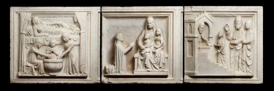 Relief Panels, The Life of Mary Attributed to the Circle of the Master of Viboldone Lombardy, Italy, ca. 1340–1360 Marble H: 74.0 cm; W: 230.0 cm The McCarthy Collection Image courtesy of Mark French