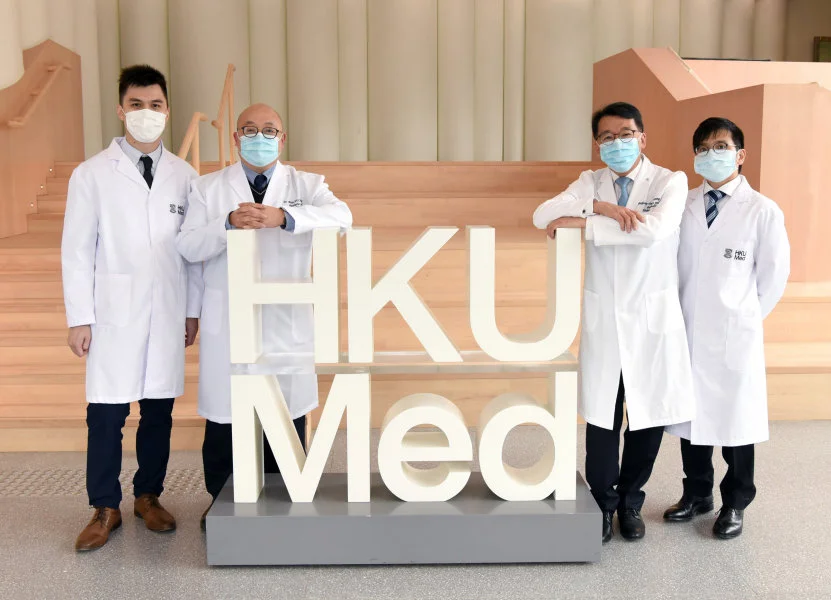 HKUMed discovers a novel gene in causing the rare disease “heterotaxy syndrome” (from left: Dr Christopher Mak Chun-yu, Dr Brian Chung Hon-yin, Professor Cheung Yiu-fai and Dr Yeung Kit-san).  