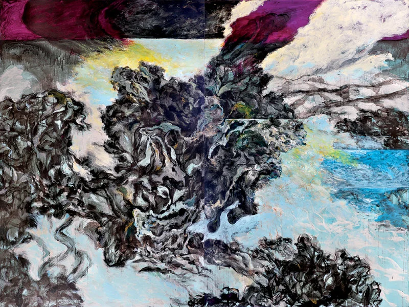 An exhibit from Landscapes and Other Natural Occurrences The Big Blue Chak 2019 Oil and acrylic on canvas 182.8 cm x 243.8 cm ©Chak