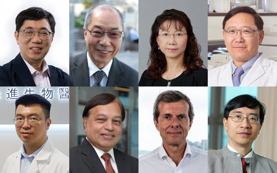 Top-notch researchers and leaders of six HKU Health@InnoHK research laboratories.  (upper row from left) Professor Che Chi-ming,  Professor Mak Tak-wah and Professor Leung Suet-yi,  Professor Pengtao Liu  (bottom row from left) Professor Anderson Shum, Professor Malik Peiris and Professor Roberto Bruzzone, and Professor Yuen Kwok-yung