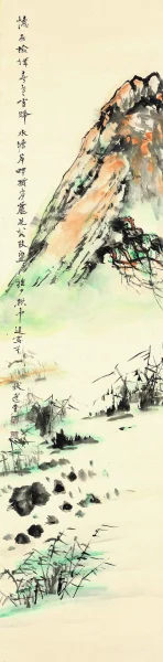 Snow in Elm City Jao Tsung-i (1917–2018) 1988 Hanging scroll, Ink and colour on paper H.138 x W.34 cm  Image courtesy of the Jao Tsung-I Petite Ecole