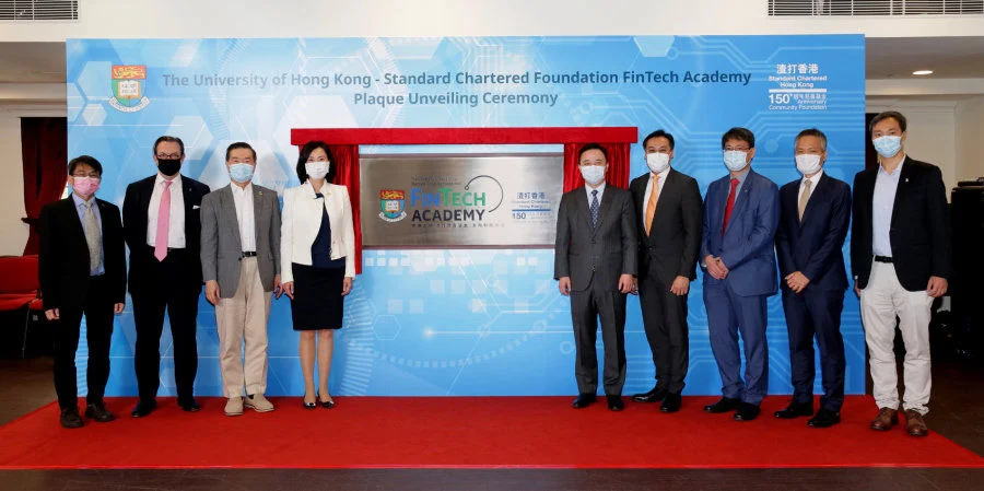 The management board members of HKU-SCF FinTech Academy (from left to right) Professor Siu-Ming Yiu, Professor Douglas Arner, Dr. George Lam, Ms. Mary Huen, Professor Xiang Zhang, Mr. Jason Chiu, Professor Christopher Chao, Professor Tak-Wah Lam and Professor Chen Lin were invited to the ceremony.  