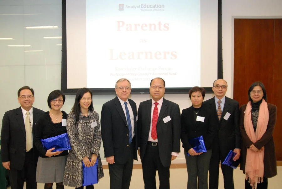 from left to right:  Dr. Luis Go  Mrs. Tanny Yiu Lai Tan Man  Mrs. Gloria Chan Leung Suk Ching  Professor Stephen Andrews  Dr. Pang Ming Fai  Mrs. Shirley Leung  Mr. Barnabas Leung  Dr. Ida Mok