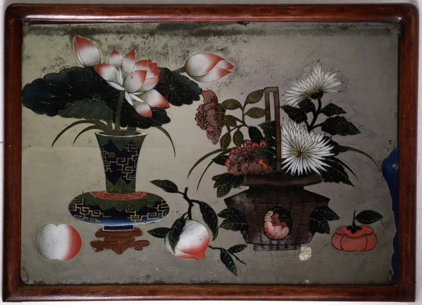 Flowers and scholars' objects China Late Qing Dynasty 392 x 543 mm (with frame) Mei Lin Collection, B124 Image Courtesy of Rupprecht Mayer