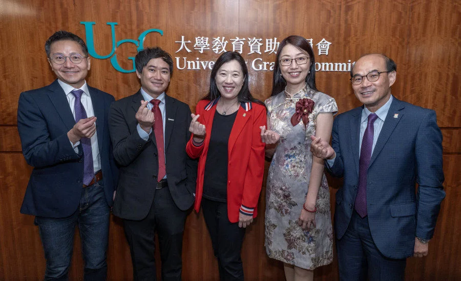 The collaborative team formed by (From left to right)Professor Albert Ko Wing-yin, Professor Ben Chan Yui-bu, Professor Cecilia Chan, Professor Samson Tse and Dr Theresa Kwong Fuk-ning honoured in the 2024 UGC Teaching Award.   