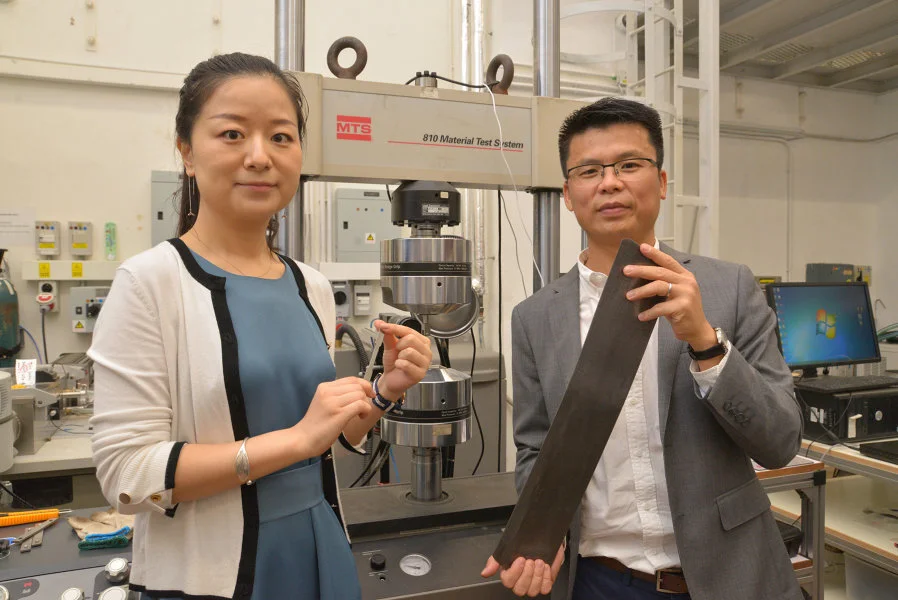 Professor Huang Mingxin and PhD student Miss Liu Li.  The new D&P super steel attains major breakthrough in reaching an unprecedented high-level of fracture resistance, and excellent performance in ductility and strength not met by any steel materials before. 
