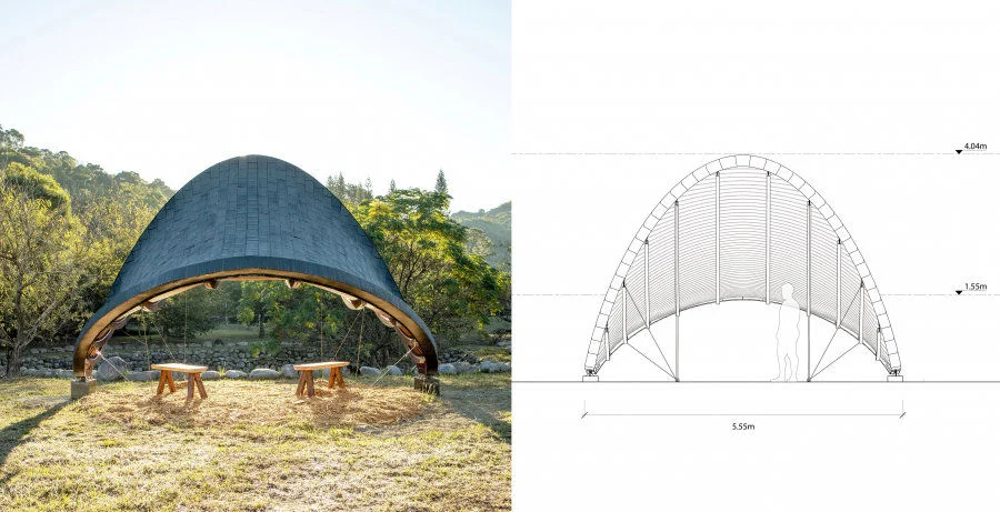 KATENARA: through-perspective view at sunrise (photo credit: Building Simplexity Lab)