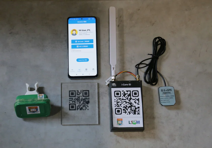 key components of the e-inspection 2.0 system: (left), device for real-time proof of location using the smart address technology, (middle) e-inStar App and (below) 