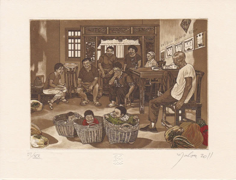 Family joy at harvest time Malou Hung c3/c5/col 2011 10 x 13.2 cm Image Courtesy of Malou Oi Yee Hung  