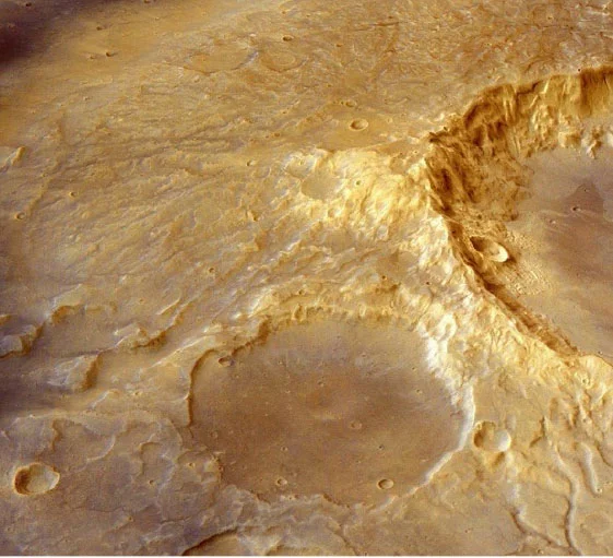 Figure 2. Colour image data are draped onto topography to show a 3-D view of a large stratovolcano in the Eridania region of Mars. Image Credit: NASA/ESA/HRSC.   