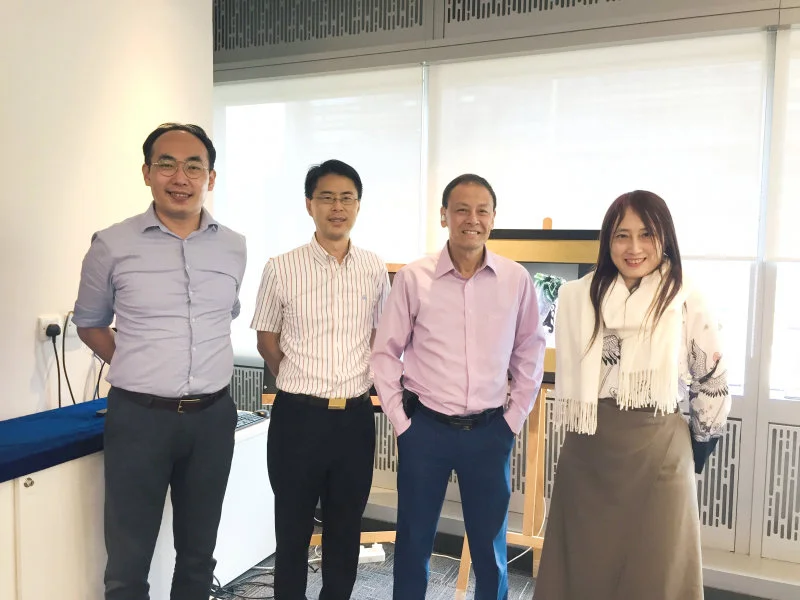 Figure 6. Project Meeting with Marvel Digital AI Limited at Hong Kong Science Park. From left to right: Dr Patrick MA (CEO of Marvel Digital AI Limited), Professor Guosheng YIN (HKU Head of Department of Statistics and Actuarial Science), Dr Herbert LEE (Chairman of Marvel Digital AI Limited) and Dr Adela LAU (Deputy Director of SAAS Data Science Lab.  