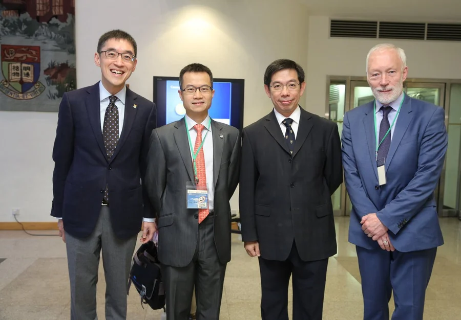 (From left) Mr Douglas So, Vice-President and Pro-Vice-Chancellor (Institutional Advancement) of HKU, Mr Leong Cheung, Executive Director, Charities and Community of The Hong Kong Jockey Club, Professor Eric Chen, Jockey Club Early Psychosis Project Director and Clinical Professor and Head of Department of Psychiatry, Li Ka Shing Faculty of Medicine, HKU and Professor Patrick McGorry took a group photo.