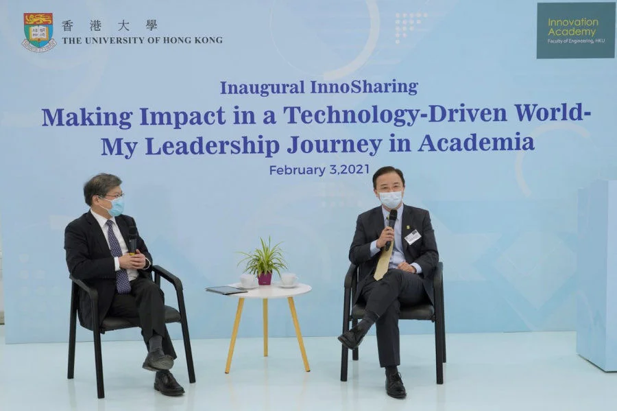 (From left to right) HKU Vice President (Institutional Advancement), Taikoo Professor of Engineering and Head of Innovation Academy Professor Norman Tien, HKU President and Vice-Chancellor Professor Xiang Zhang  