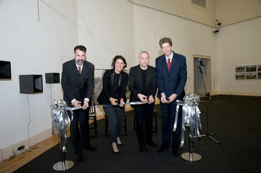 From Left to Right: Dr Harald Peter Kraemer, Associate Professor, School of Creativity Media, City University of HK, Dr Claudia Reinprecht, Consul General, Austrian Consulate General in Hong Kong and Macau, Mr Bernhard Rehn, Guest Curator, Dr Florian Knothe, Director of UMAG, HKU