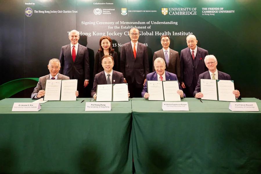 The University of Hong Kong, the University of Cambridge and the International Vaccine Institute signed an MoU on 15 November, with the aid of global research support from The Hong Kong Jockey Club, to establish The Hong Kong Jockey Club Global Health Institute. This collaboration aims to enhance pandemic preparedness, and accelerate cutting-edge vaccine research, development and implementation.  