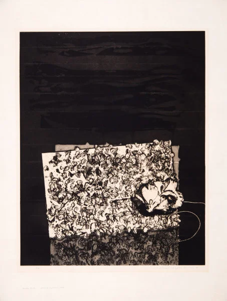 Position ’77–5  Nakabayashi Tadayoshi (1937–) 1977 56.5 x 44.8 cm Copperplate: Etching and aquatint on Gampi paper Edition: 5/40 (AP 5)