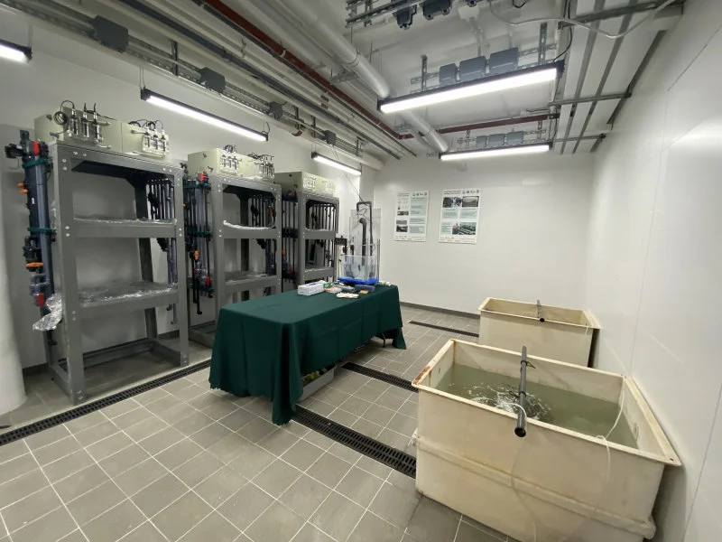 Image 9: Aquarium - Expanded from the existing structure, containing approximately 50-60 individual tanks in different dimensions to accommodate species of different sizes. The aquarium is designed specifically in a controlled environment where lighting and temperature are adjustable for manipulating a day cycle that simulates an environment according to the needs of different species.  