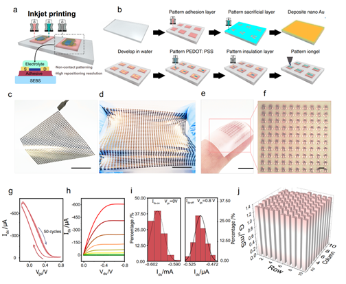 Scalable manufacturing of the soft microelectronics, based on stretchable organic electrochemical transistors.  